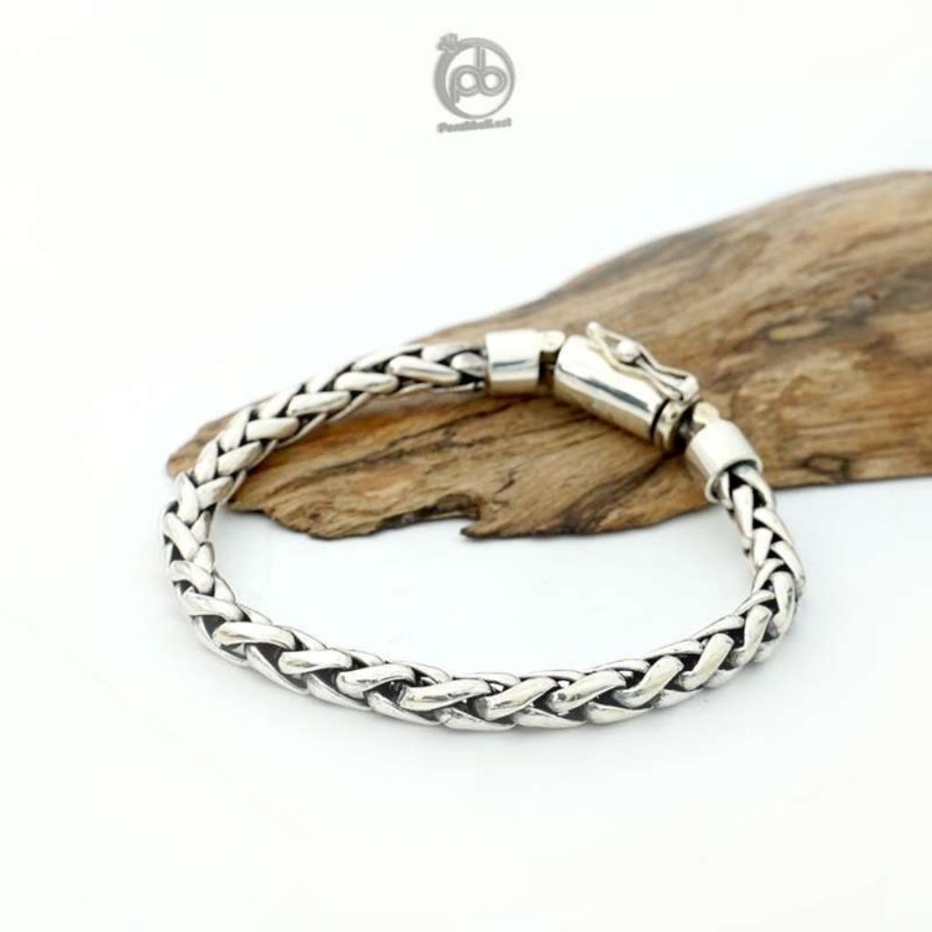 Gelang Pria Keren Perak Bali Asli Silver 925 Jalin Padi Victorio