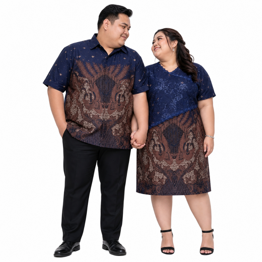 COUPLE DRESS BROKAT BATIK BIRU COUPLE DRESS BATIK BIRU SERAGAM DRESS BATIK BIRU SARIMBIT DRESS BROKA
