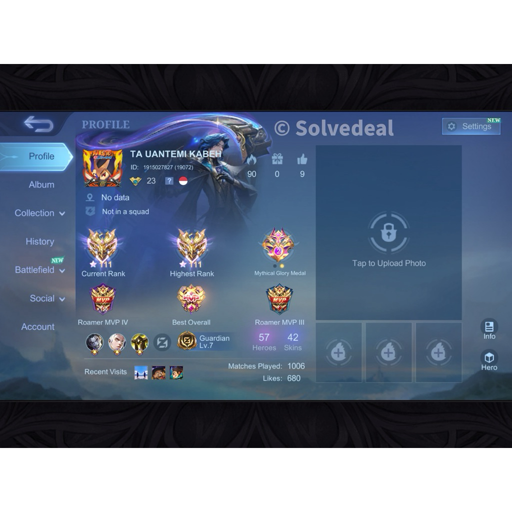 Akun Mobile Legends Mythical Glory Rank Tinggi Include Limited Skin