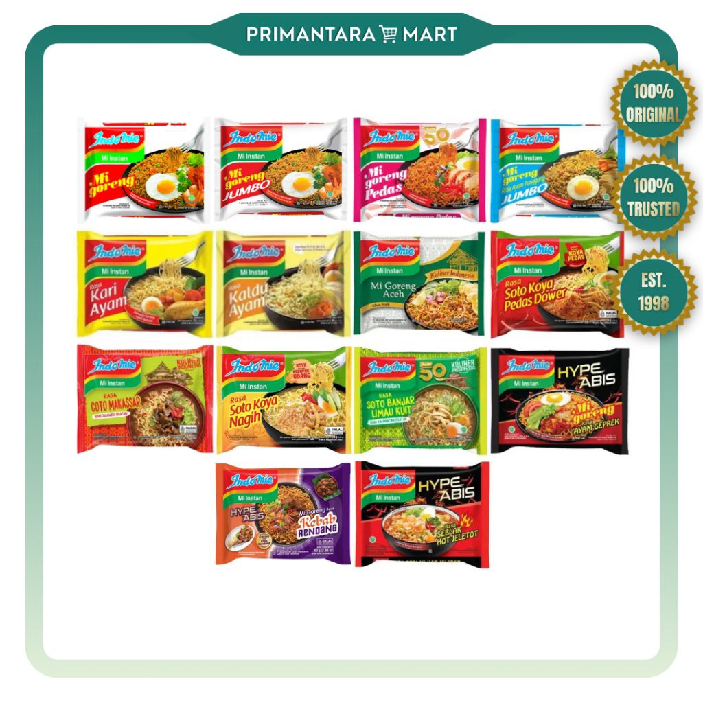 INDOMIE MIE INSTAN All Variant / Mie Instan, Goreng, Kari, Kaldu, Jumbo, Ayam Geprek, Coto Makassar,