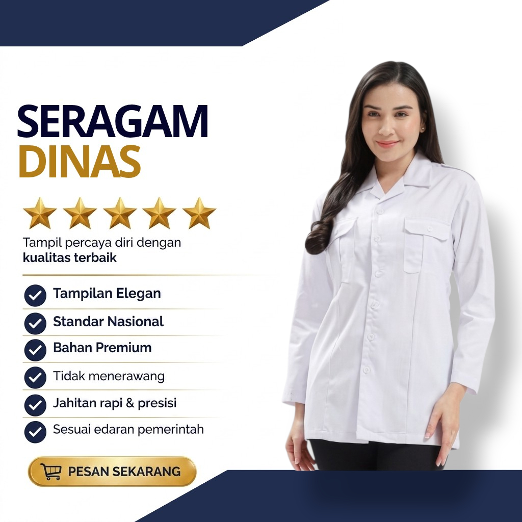 Baju PDH Wanita Putih Bersih Pakaian Dinas Pns Asn Guru Pemda Warna Putih Drill Premium