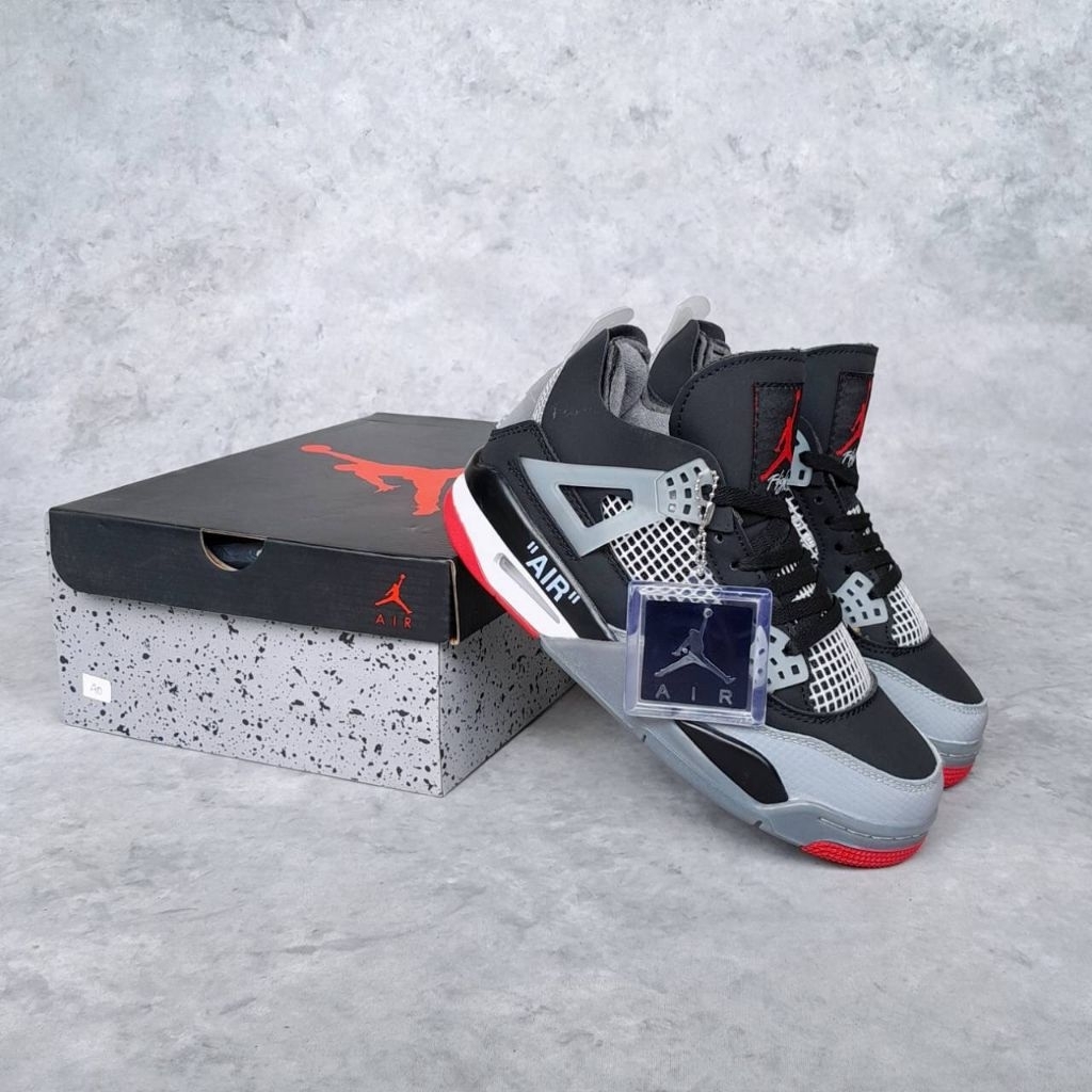 FKSNKRS Sepatu Sneakers Air Jordan 4 Retro Bred x Off White