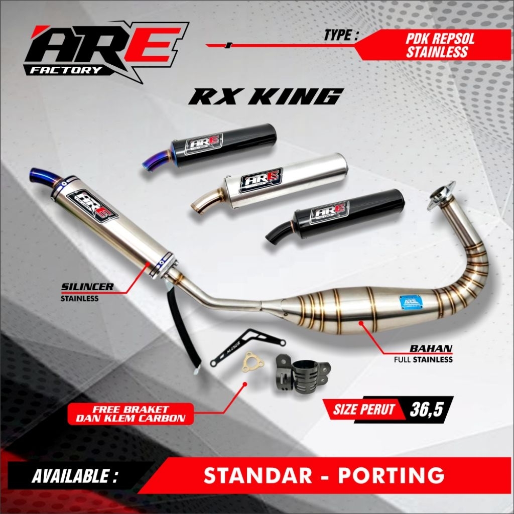 knalpot rx king kolong pdk repsol stainless suara garing ukuran perut 36.5 paket lengkap free bracke
