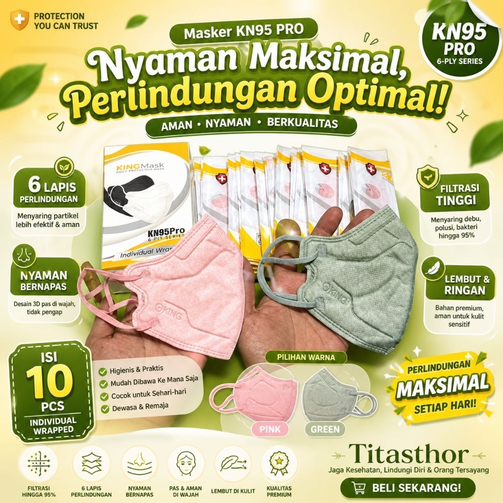 Masker KN95 Pro 5 Ply Premium King Mask Original 5 Layer Tebal Anti Debu Virus Bakteri Breathable Ny