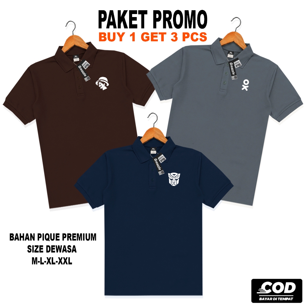 Promo Bundling 3 Pcs Polo Shirt pria & wanita Kaos Kerja Kaos Kerah Santai  Baju Kerah Premium Unise