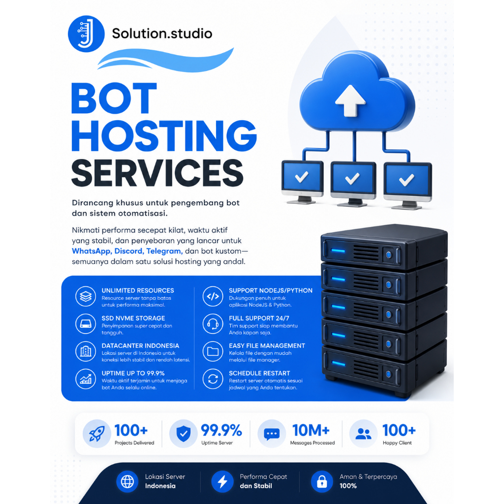 Jasa Hosting Bot 24/7 | Support WhatsApp, Telegram, Discord | Server Stabil, Fast & Full Support | H