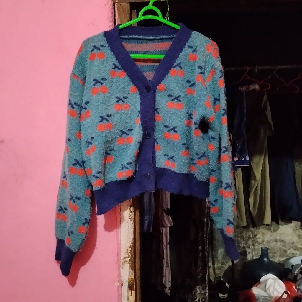 cardigan knit cherry rajut crop