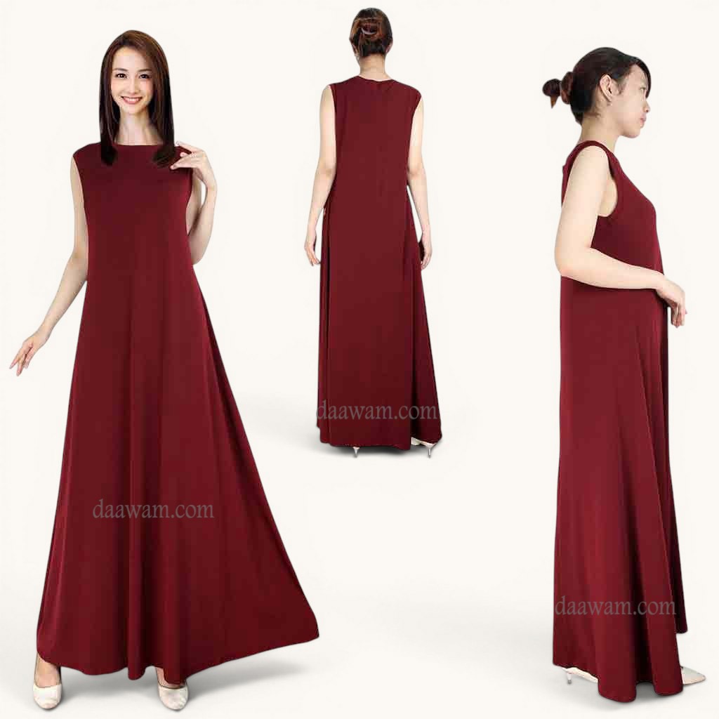 Daawam Ori Gamis Tanpa Lengan Bahan Jersey Original Lengkap Ukuran S M L XL XXL Warna Maroon