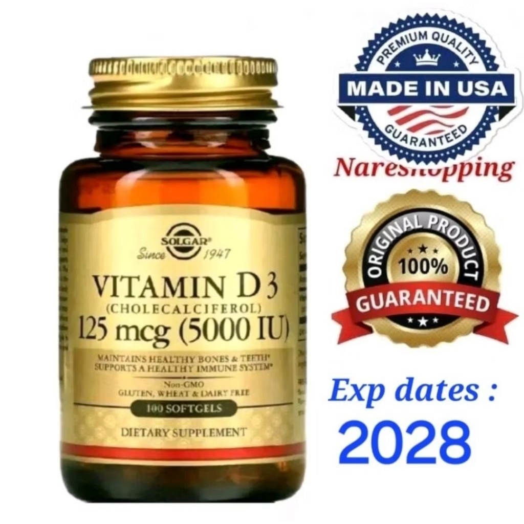 Original SOLGAR USA Vitamin D3 (Cholecalciferol) 250 mcg 10000 IU 120 Softgels / Vitamin D3