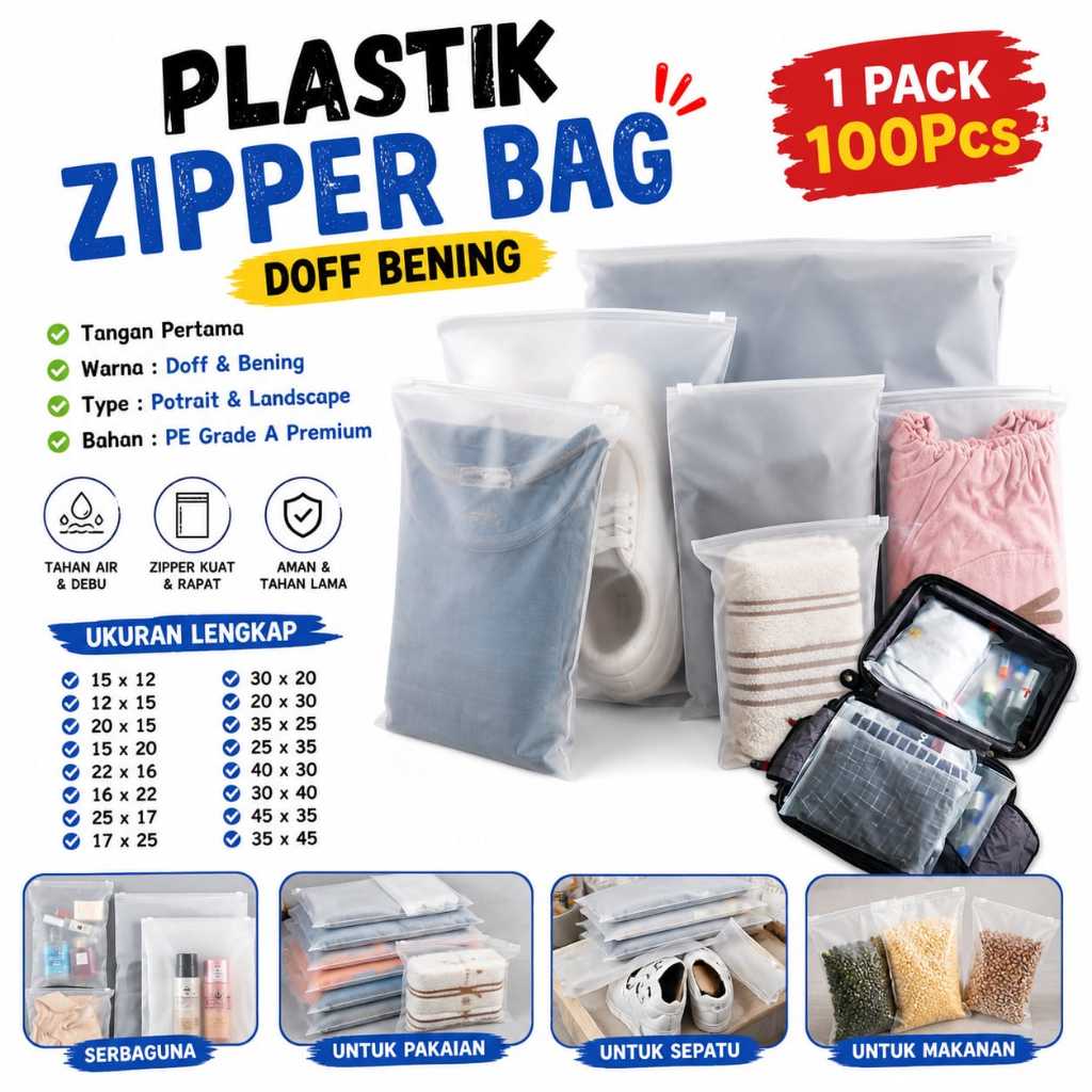 Plastik Zipper Resleting Ziplock  100pcs | Kemasan Serbaguna – Doff & Transparan | Packing Olshop