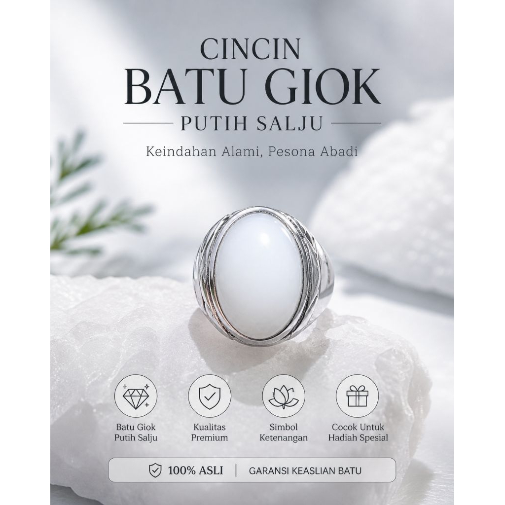 cincin batu akik giok putih ring monel tanam