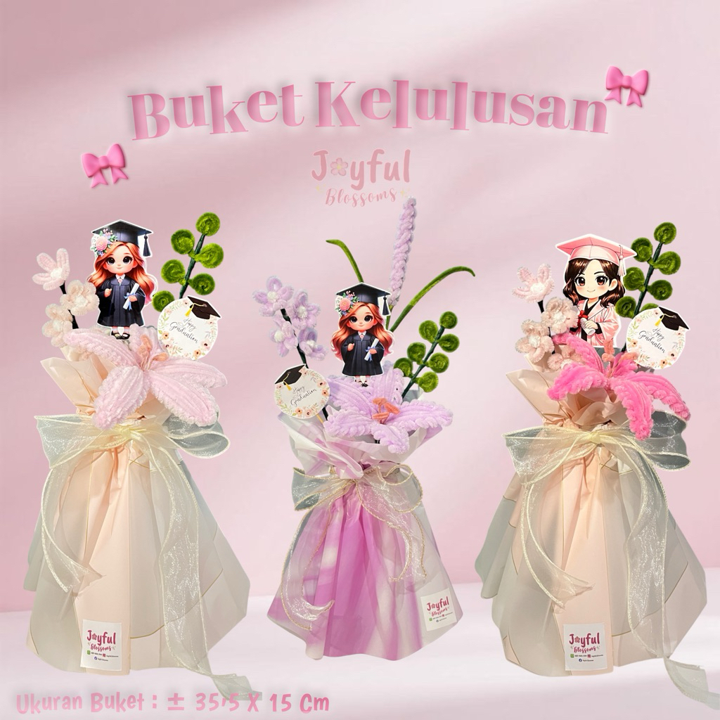 (FREE TAS BUKET)BUKET KELULUSAN| Buket Kawat Bulu Pink Merah Muda Blue Purple Ungu| Kelulusan Anak K