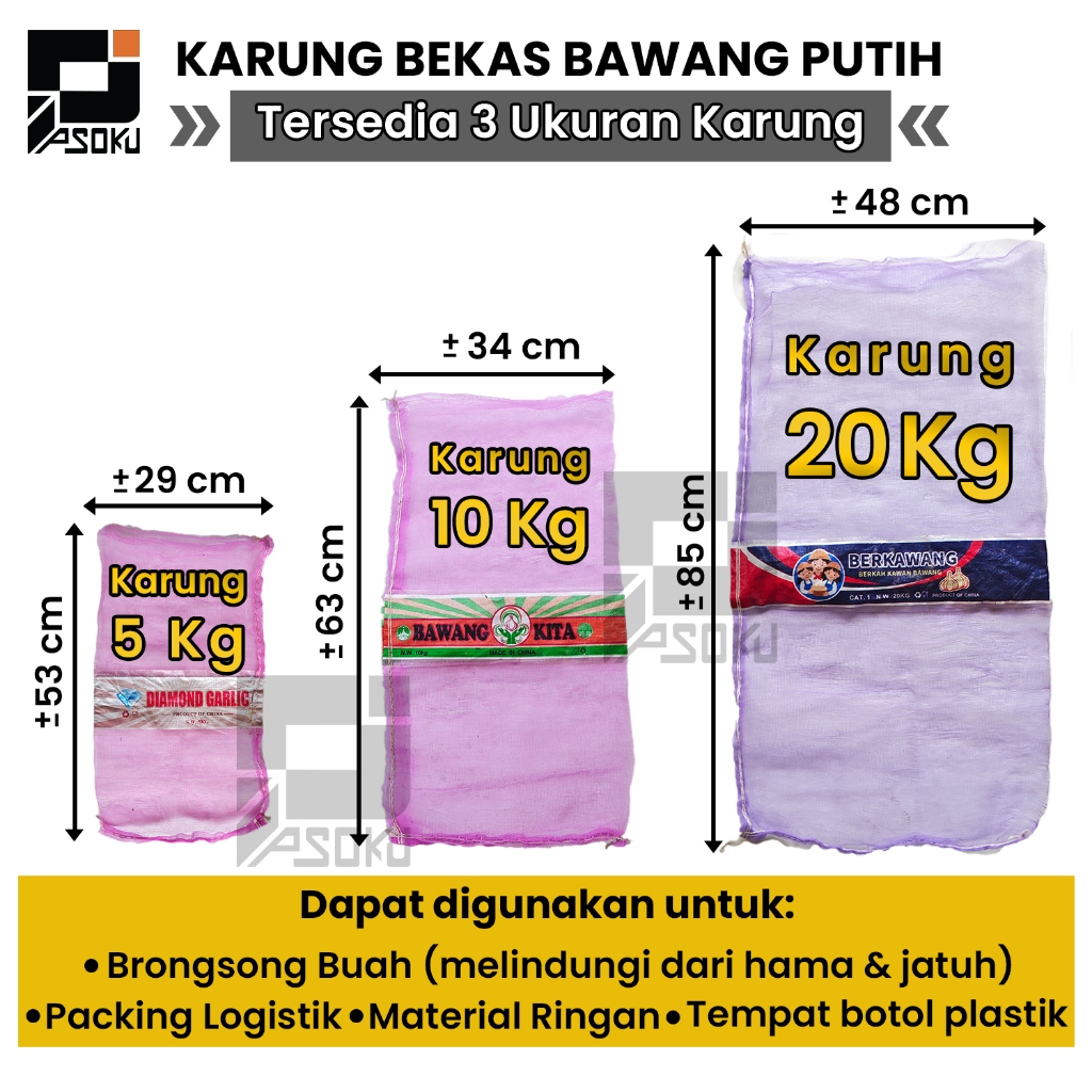 Karung Bawang Putih Bekas Waring/Jaring Brongsong Buah Kelengkeng Layak Pakai