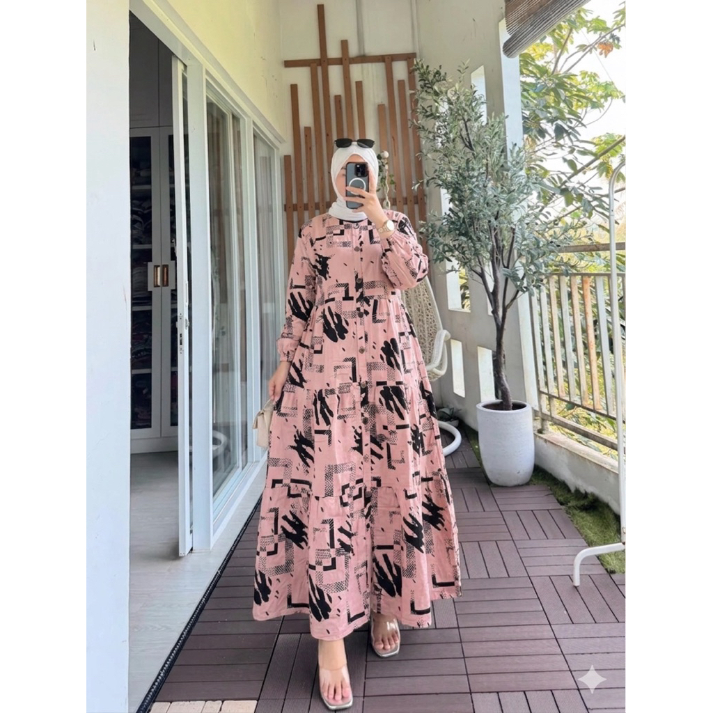 GAMIS KATUN LINEN/RAMI PREMIUM MOTIF ABSTRAK/GAMIS KATUN/GAMIS TERBARU/GAMIS PREMIUM/GAMIS PESTA