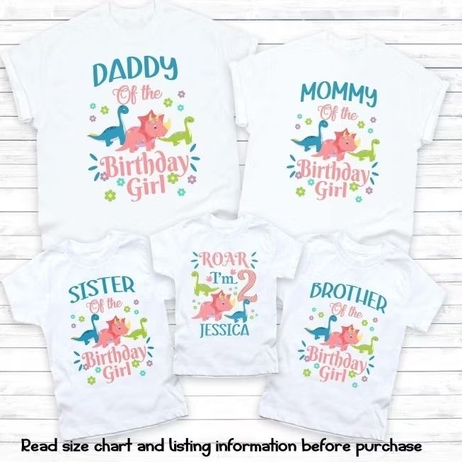 Kaos birthday girl flora Dino  bisa custom angka dan nama