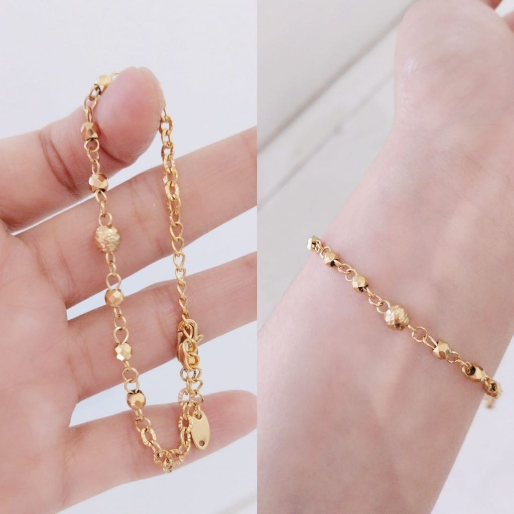 E0 Gelang kait lobster bola dan rantai ukir kaca cap 75o/17