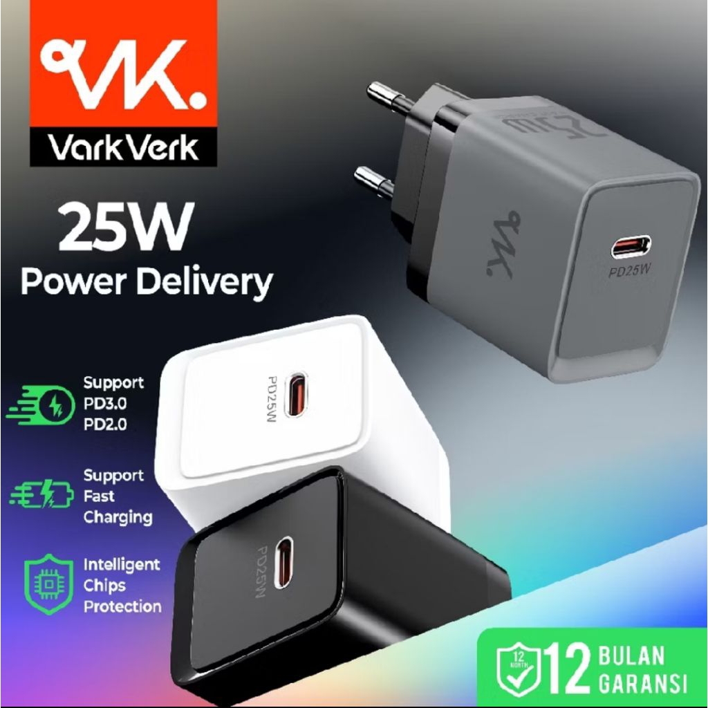 VARKVERK 25W PD FAST CHARGER TYPE C QC3.0 PPS ADAPTOR CAS CEPAT IPHONE ANDROID ORIGINAL