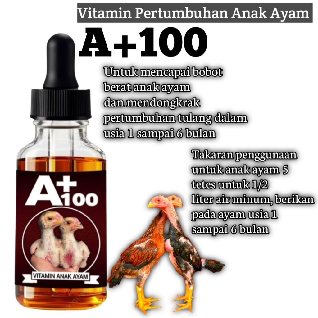 Vitamin pertumbuhan anak ayam bangkok A+100 isi 30ml