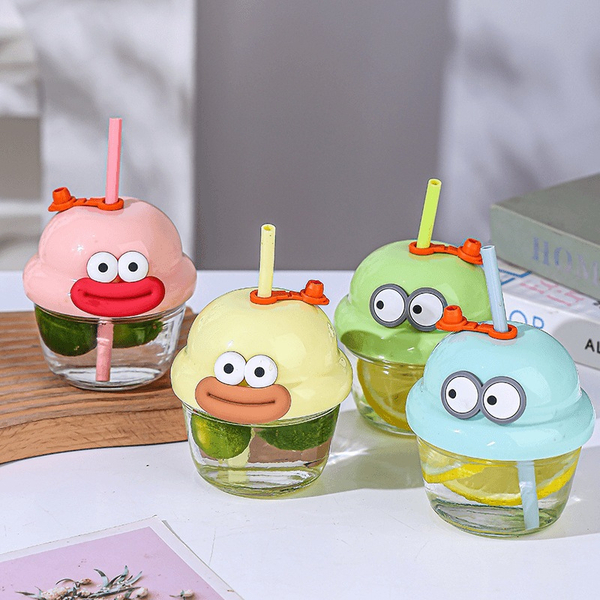 WINS Botol Gelas Kaca Mini Anak Berkarakter Lucu / Milk Cup Gelas 210ML