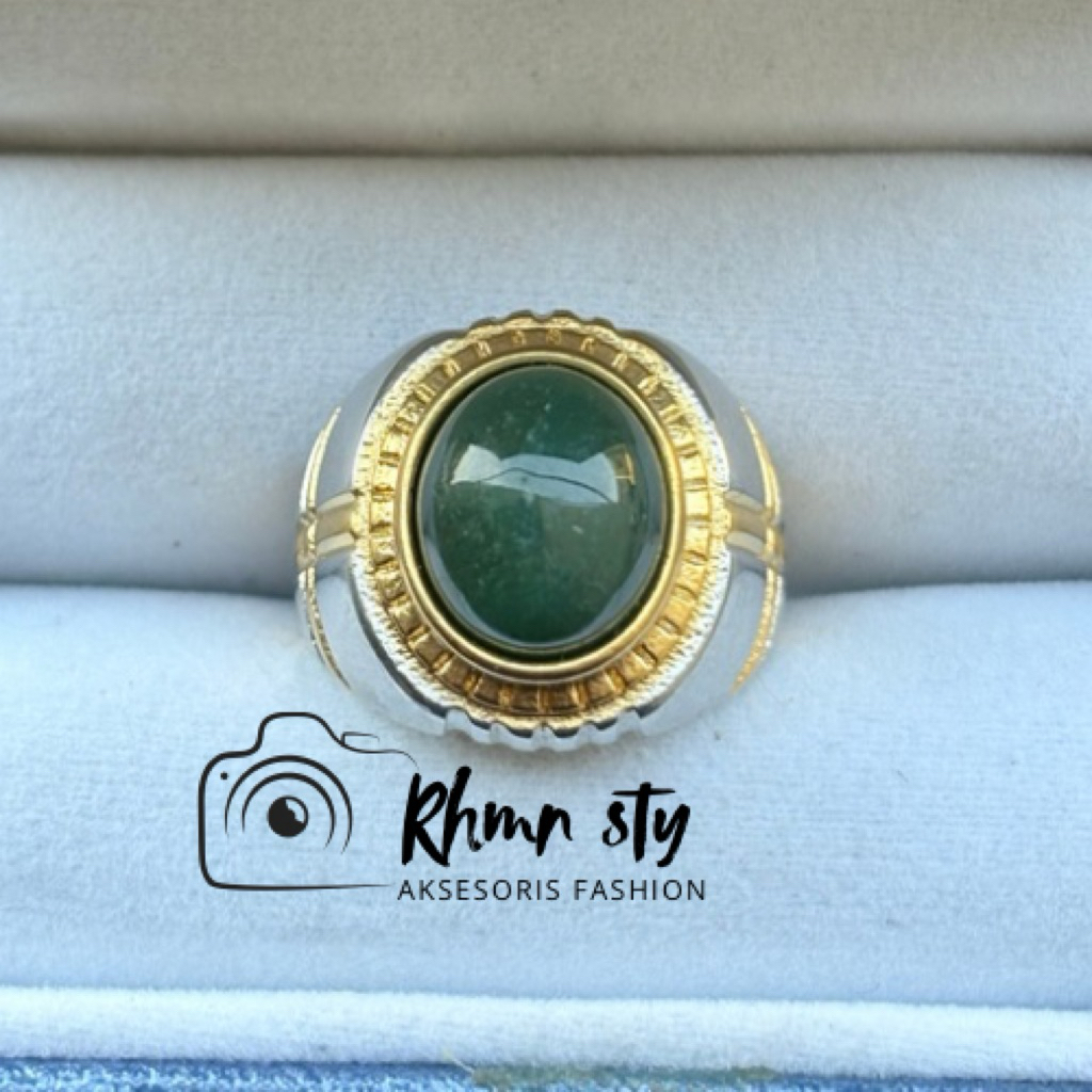 cincin batu akik ijo lumut size kantoran