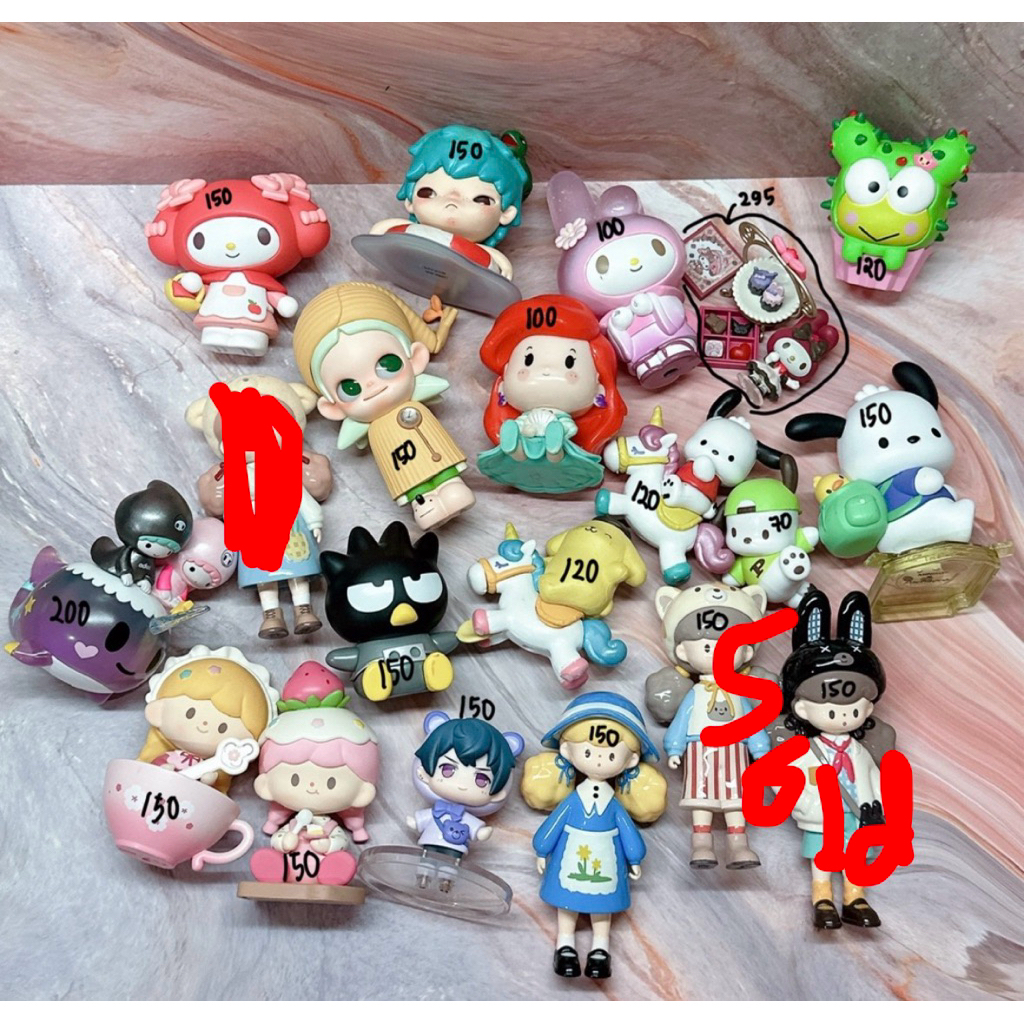 trinkets blind box plushie sanrio, molinta, hirono, tokidoki, Marius tears of themis, zsiga, sinchan