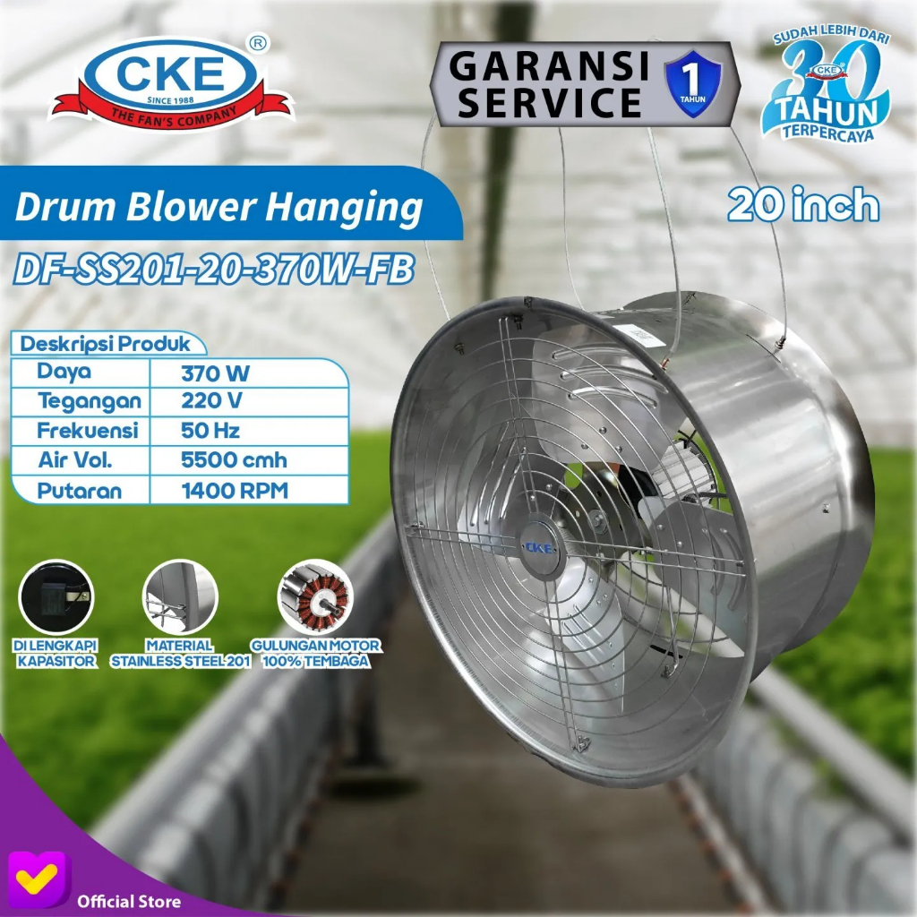 Hanging Drum Fan 20 Inch 370W DF-SS201-20-370W-FB Blower Tabung Gantung Stainless Steel