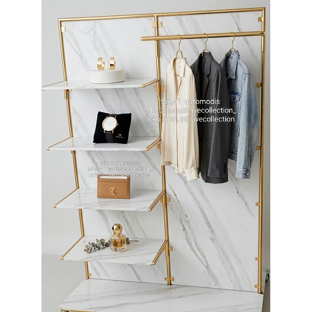 TIANG GANTUNGAN PERLENGKAPAN INTERIOR BUTIK TOKO BAJU GAWANG PAJANGAN DISPLAY ETALASE DESIGN MARMER 