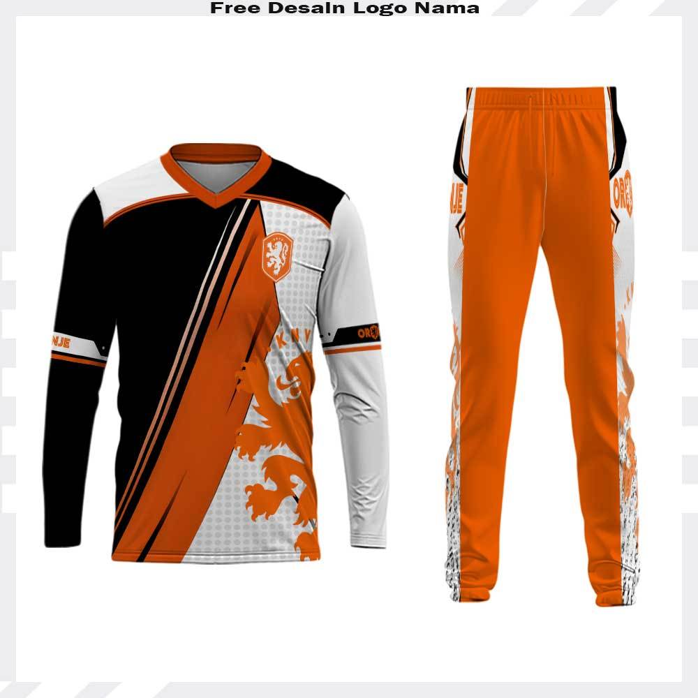 JERSEY FIFA PIALA DUNIA 2026 BELANDA LENGAN PANJANG JERSEY SEPAK BOLA BELANDA ORANGE FULLPRINT