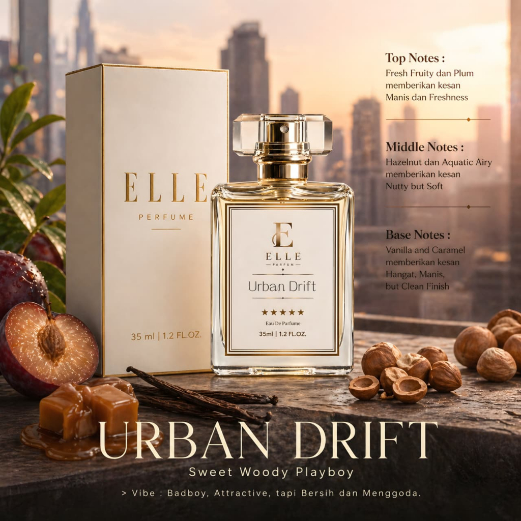 Parfum Pria Tahan Lama ELLE Urban Drift 35ml - Sweet Woody Fresh | Wangi Badboy Clean & Elegant