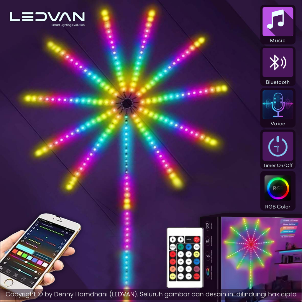 LED FIREWORK - Lampu LED Firework RGB Smart Bluetooth App Remote Control IC running sensor music lam