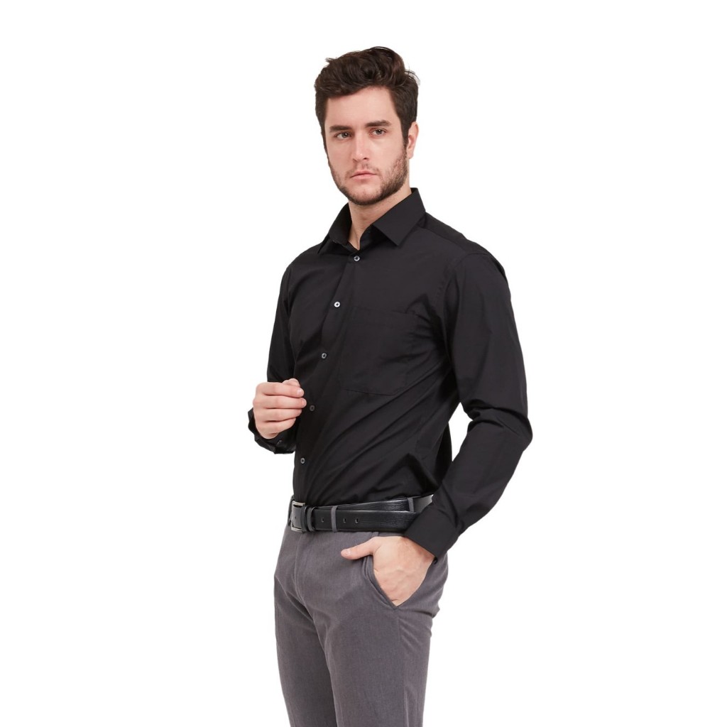 KEMEJA ALISAN POLOS WARNA HITAM LENGAN PANJANG (SLIM FIT)