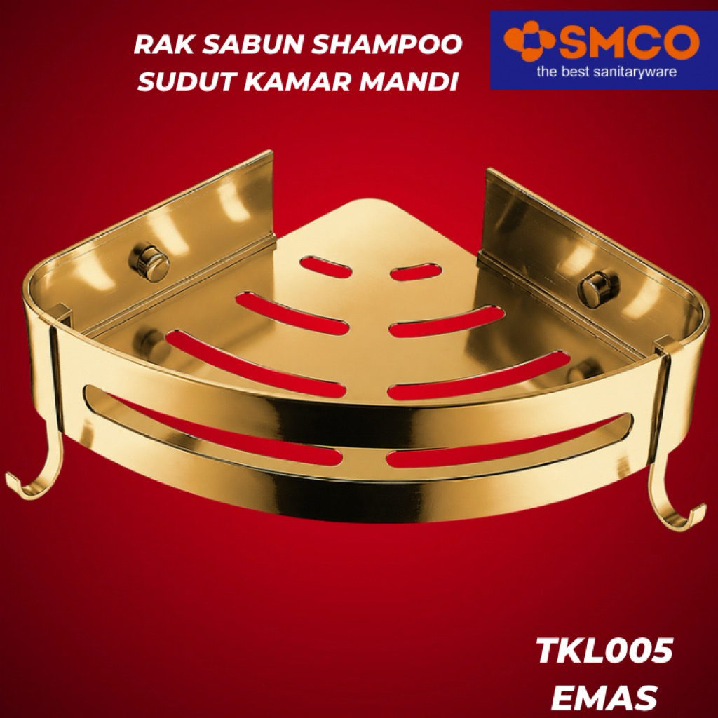Rak Sudut Tembok Sabun Shampoo Kamar Mandi Toilet Segitiga Aluminium TKL005 Emas