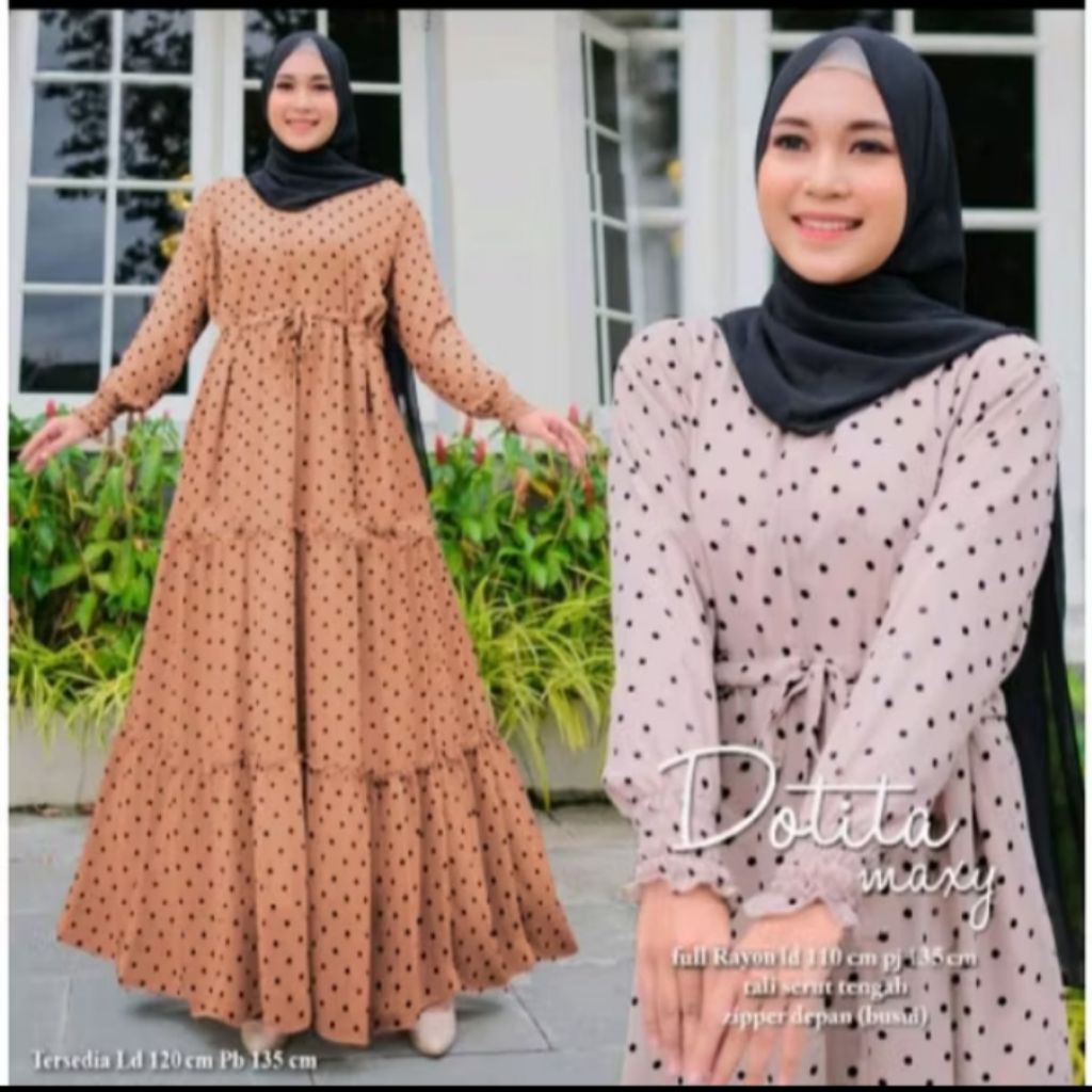 Gratis Ongkir Gamis Polkadot//Gamis Monalisa Motif Polkadot//Gamis Polkadot Rempel