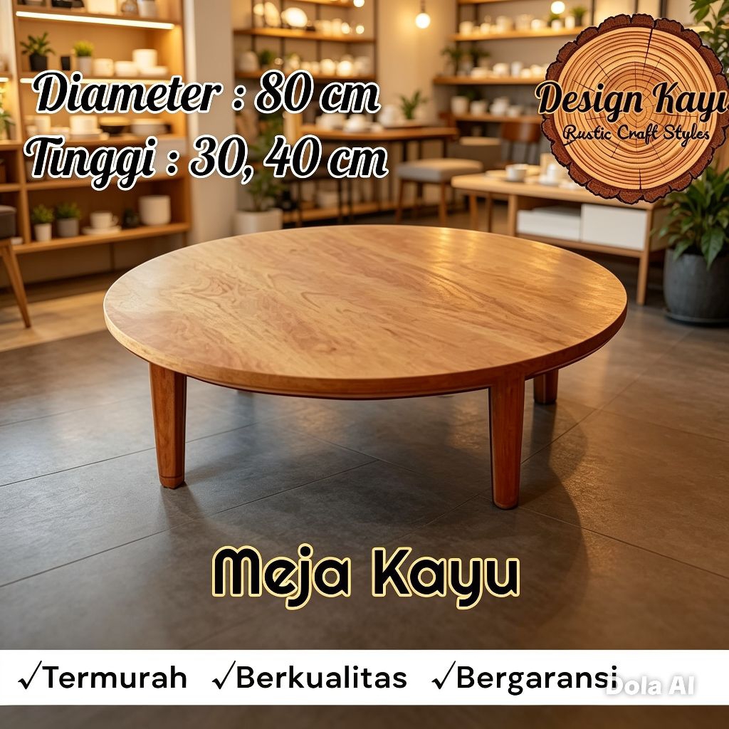 Meja kayu bulat minimalis meja tamu meja bundar meja lesehan meja kopi diameter 80 cm