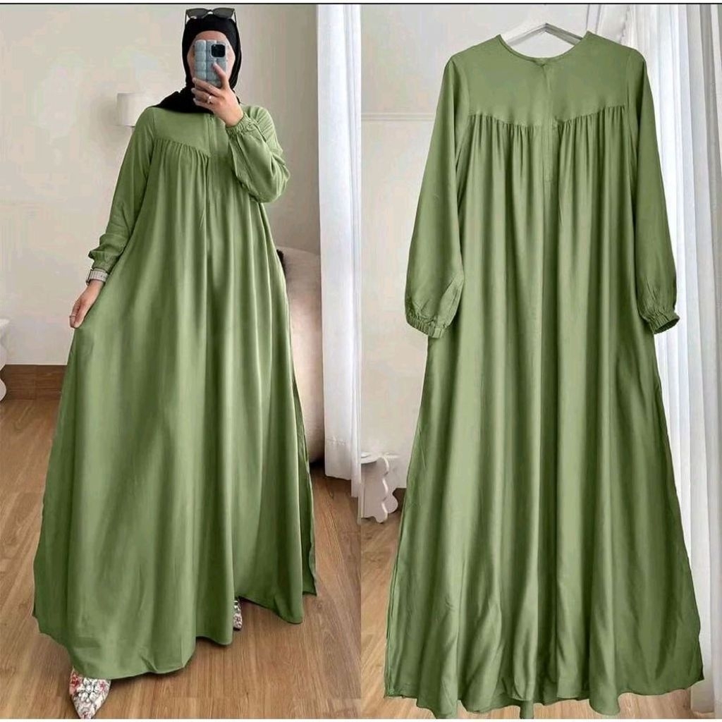 Abaya Hitam Polos - Gamis Crinkle Airflow Polos - Gamis Busui Resleting Depan
