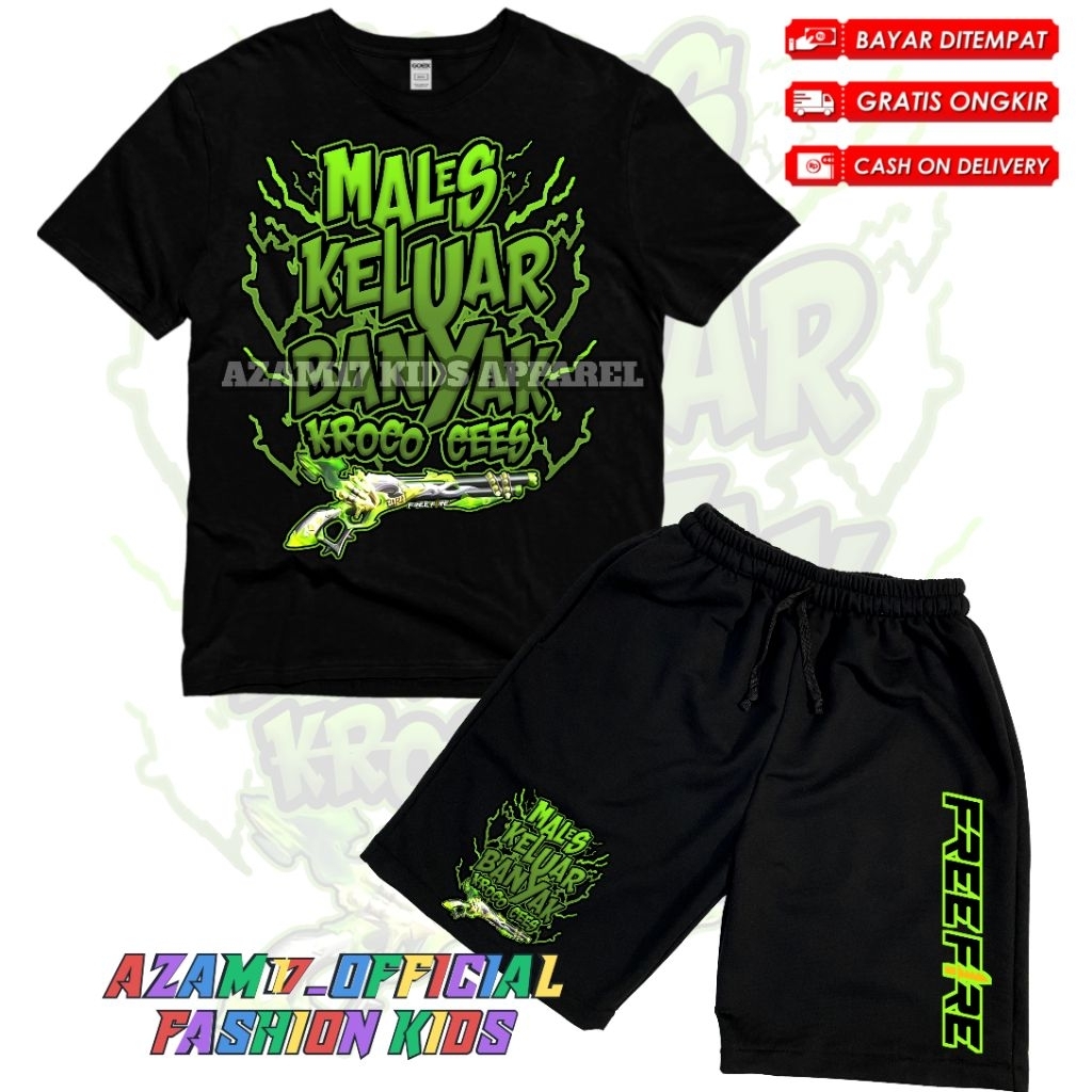SETELAN KAOS CELANA PENDEK ANAK FF SG LUMUT MALES KELUAR BANYAK KROCO FREE NAMA / SETELAN KAOS BOARD