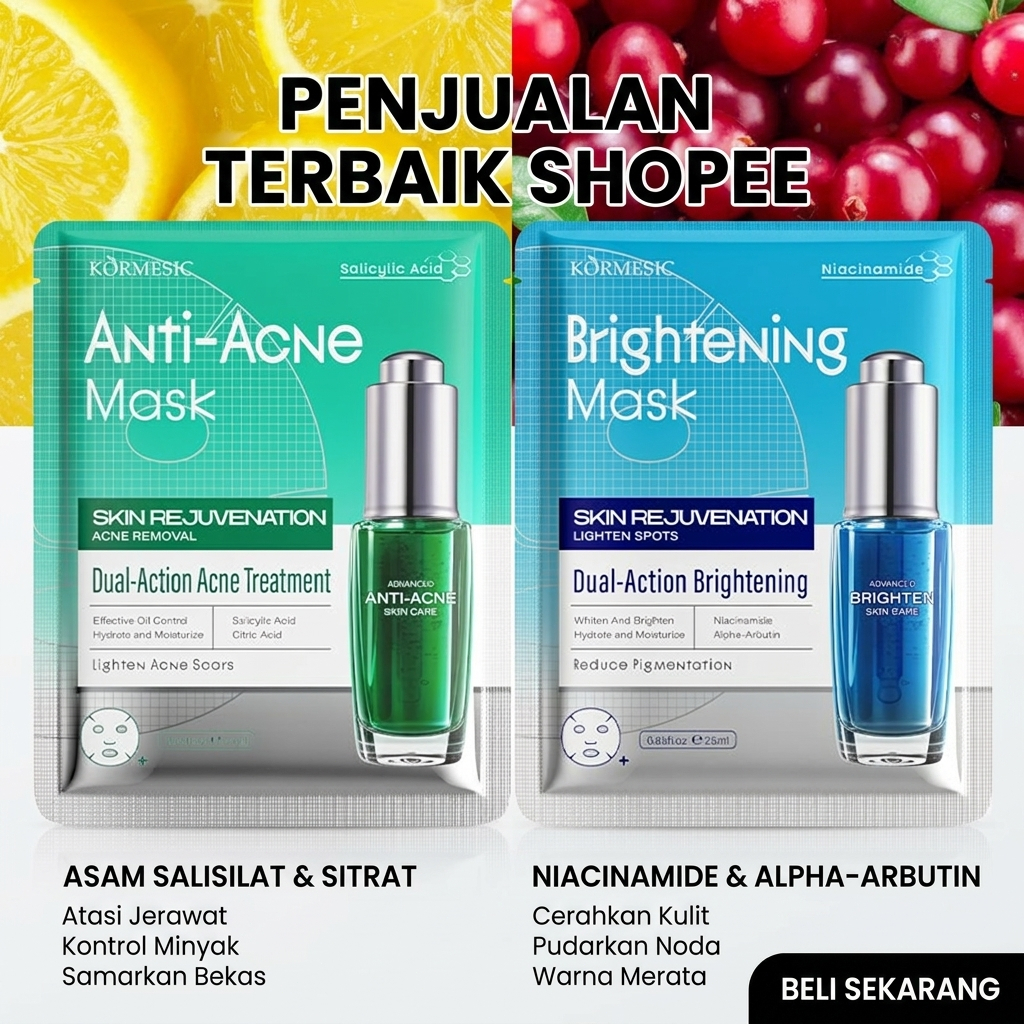 KORMESIC Sheet Mask Niacinamide & Salicylic Acid - Masker Wajah Anti Jerawat & Pencerah Glowing