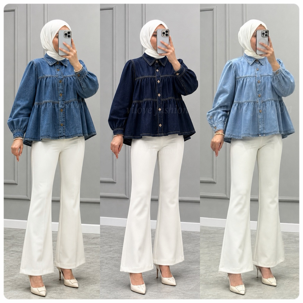 VILOVE - DIANA blouse LD 110cm - Top Denim Kemeja Casual