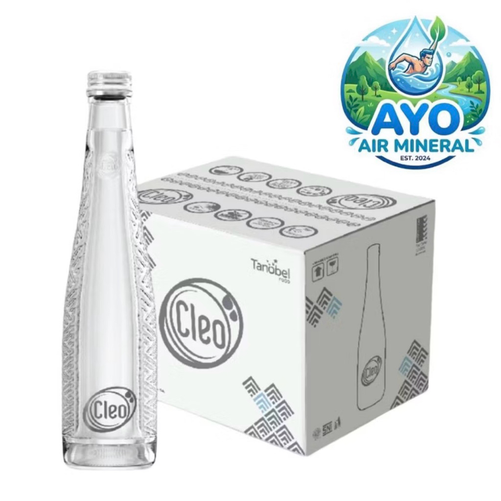 Cleo Glass Natural Mineral Water 330ml [ Dus isi 12 Botol Kaca ]
