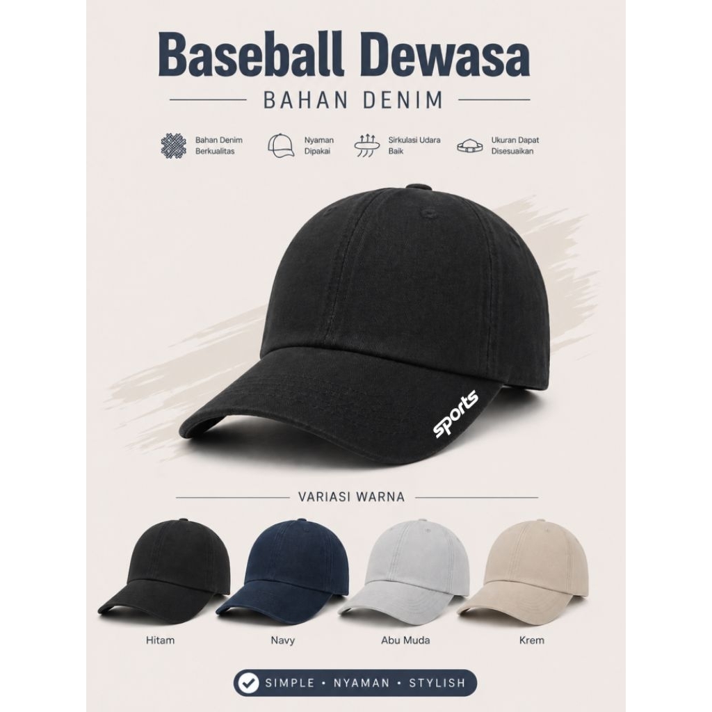 TOPI BASEBALL DEWASA BAHAN DENIM UNISEX