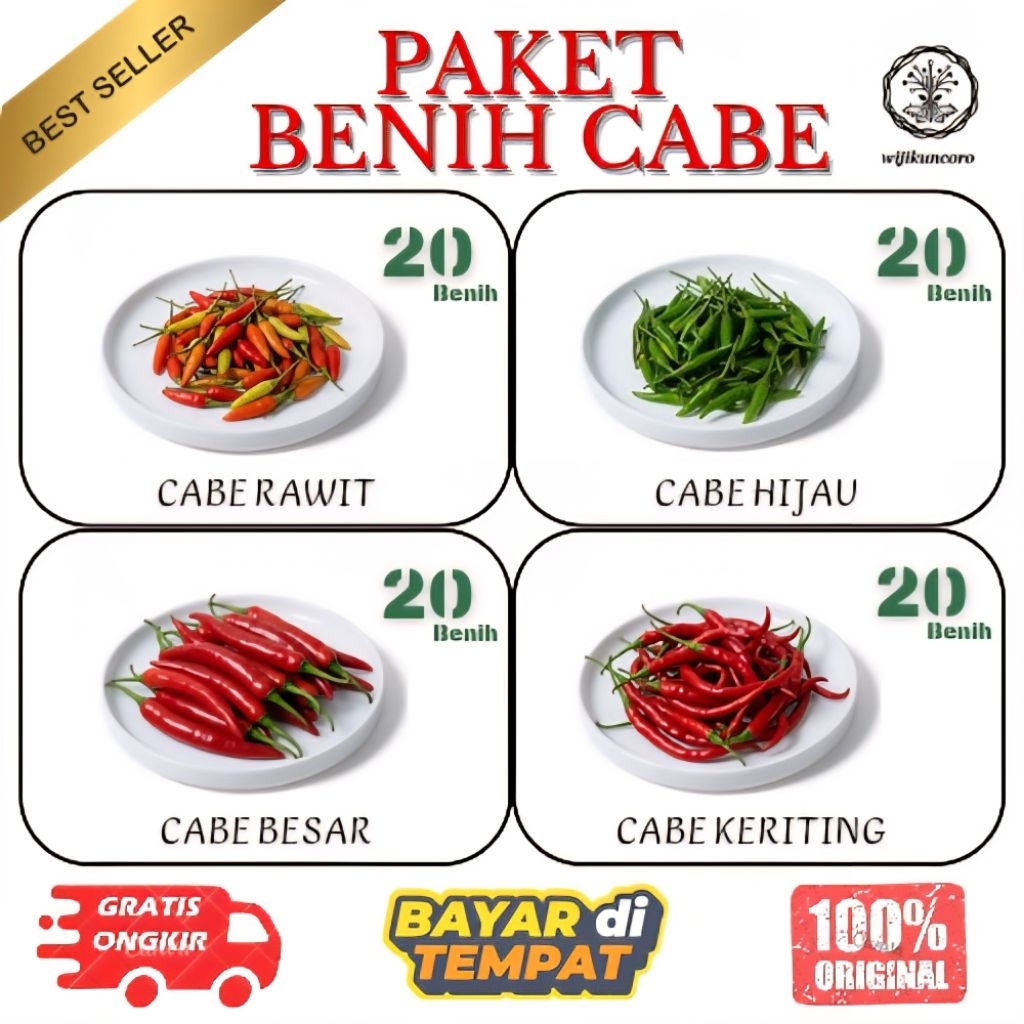 Paket Benih Cabe Lengkap 4 Jenis | Cabe Rawit Cabe Besar Cabe Keriting Cabe Caplak | Bibit Sayur Ung