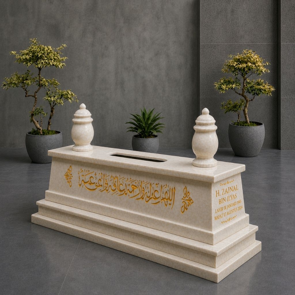 Kijing Makam Marmer Putih Premium 160x60 cm | Kijing Kuburan Mewah Elegan Full Marmer