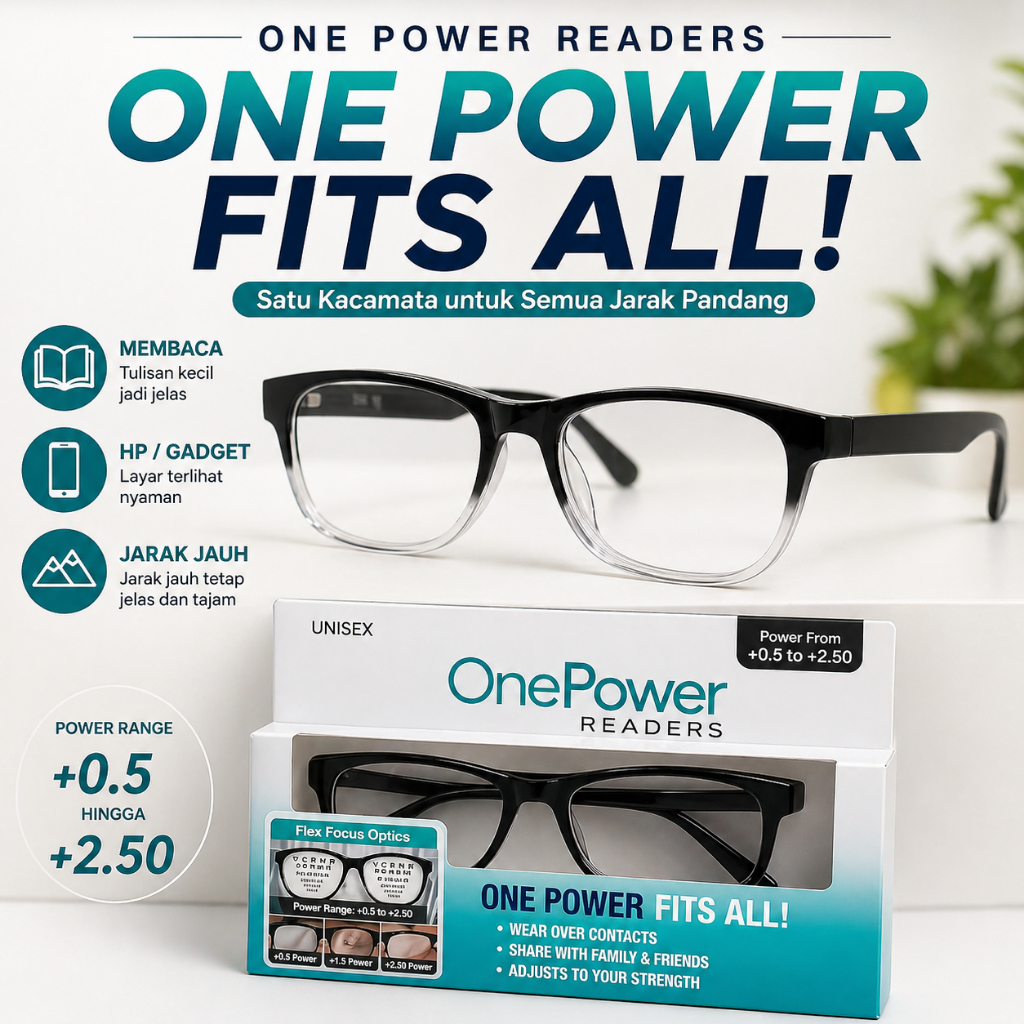 Kacamata Baca Auto Fokus One Power Readers Anti Buram Jelas Dekat Jauh Tanpa Ganti Minus Unisex Lens