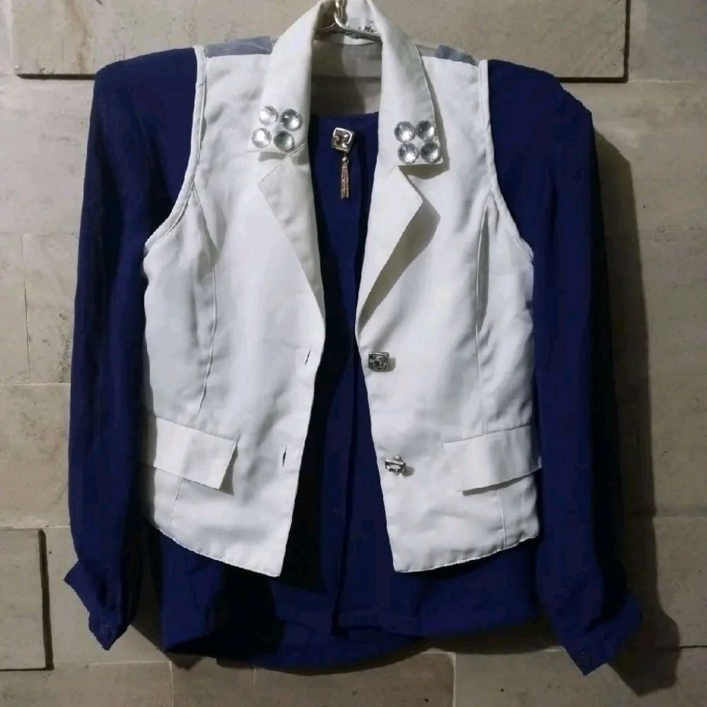 BIRU TUA blus wanita lengan panjang + ROMPI PUTIH + rok mini BIRU TUA