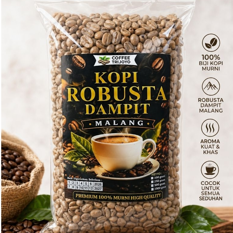 1Kg Biji Kopi Robusta Mentah Dampit Malang Original Flavour Green Bean Kualitas Asalan Tanpa Sortasi
