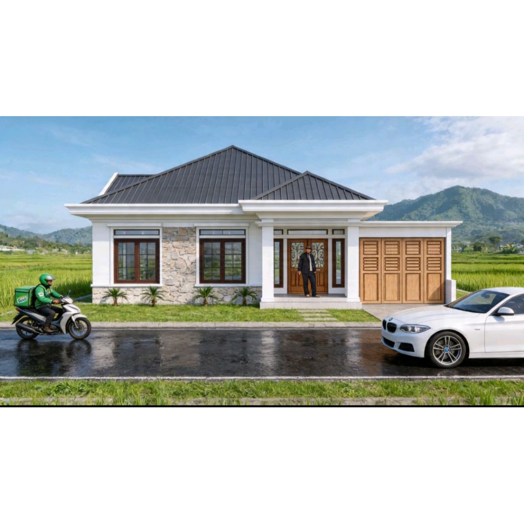 Paket desain rumah minimalis 1 lantai, di lahan 13x15 m, 3 kamar tidur. jasa desain rumah, desain ru