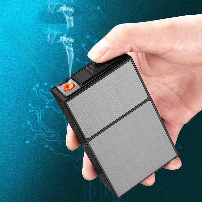 KOTAK ROKO 20 SLOT + KOREK ELEKTRIK USB CHARGE / TEMPAT WADAH BATANG ROKOK/ BUNGKUS PORTABLE OUTDOOR