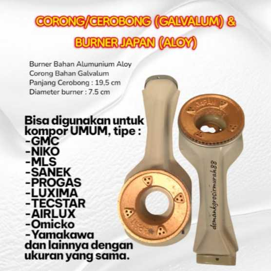 Termurah...2 Set Corong & Burner Japan Kompor Gas Umum Tipe Sanex Zuko RRT Progas Tecstar Niko Omiko