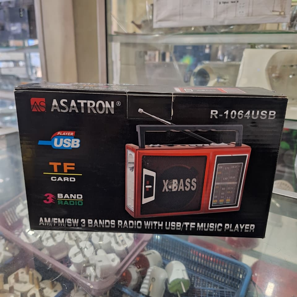 Radio Asatron R-1064 USB TF Card AM FM SW 3 Band Portable Speaker X-Bass Suara Kencang Radio Jadul M