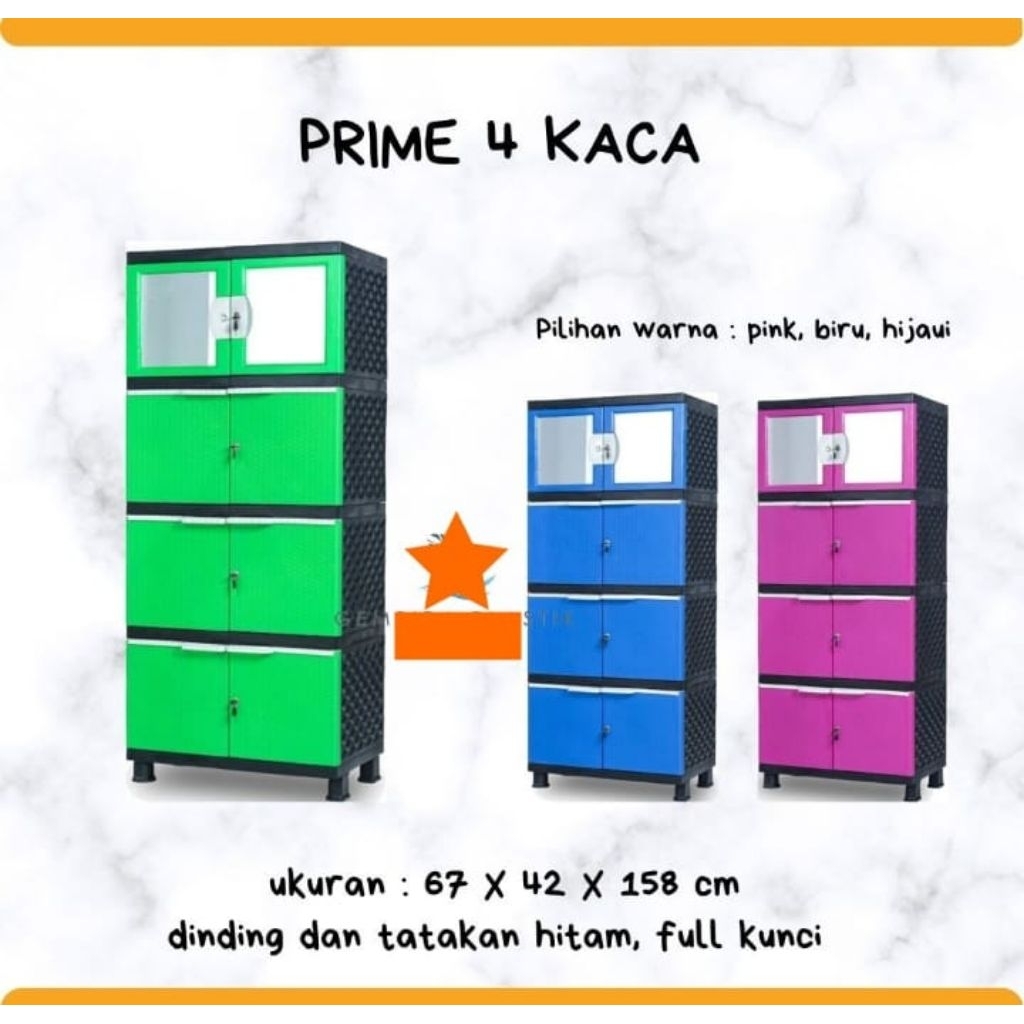 Lemari Pakaian/Apollystar Prime Susun 4 Kaca